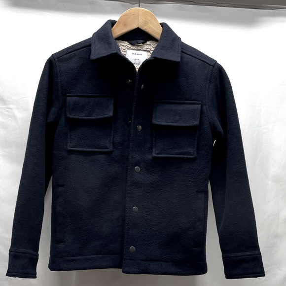Old Navy Snap Wool Peacoat Shirt Jacket Navy Blue Sz L(10-12) - Picture 1 of 11